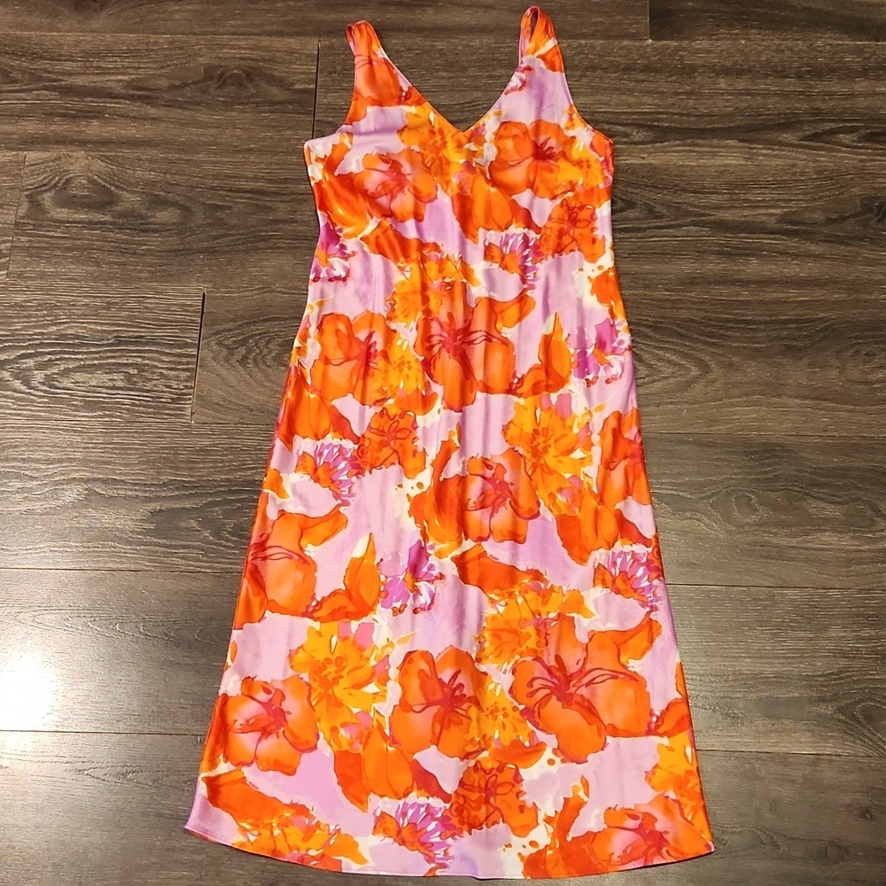 ❤️ N NATORI FLORAL SATIN SLIP DRESS, SMALL - Picture 2 of 11